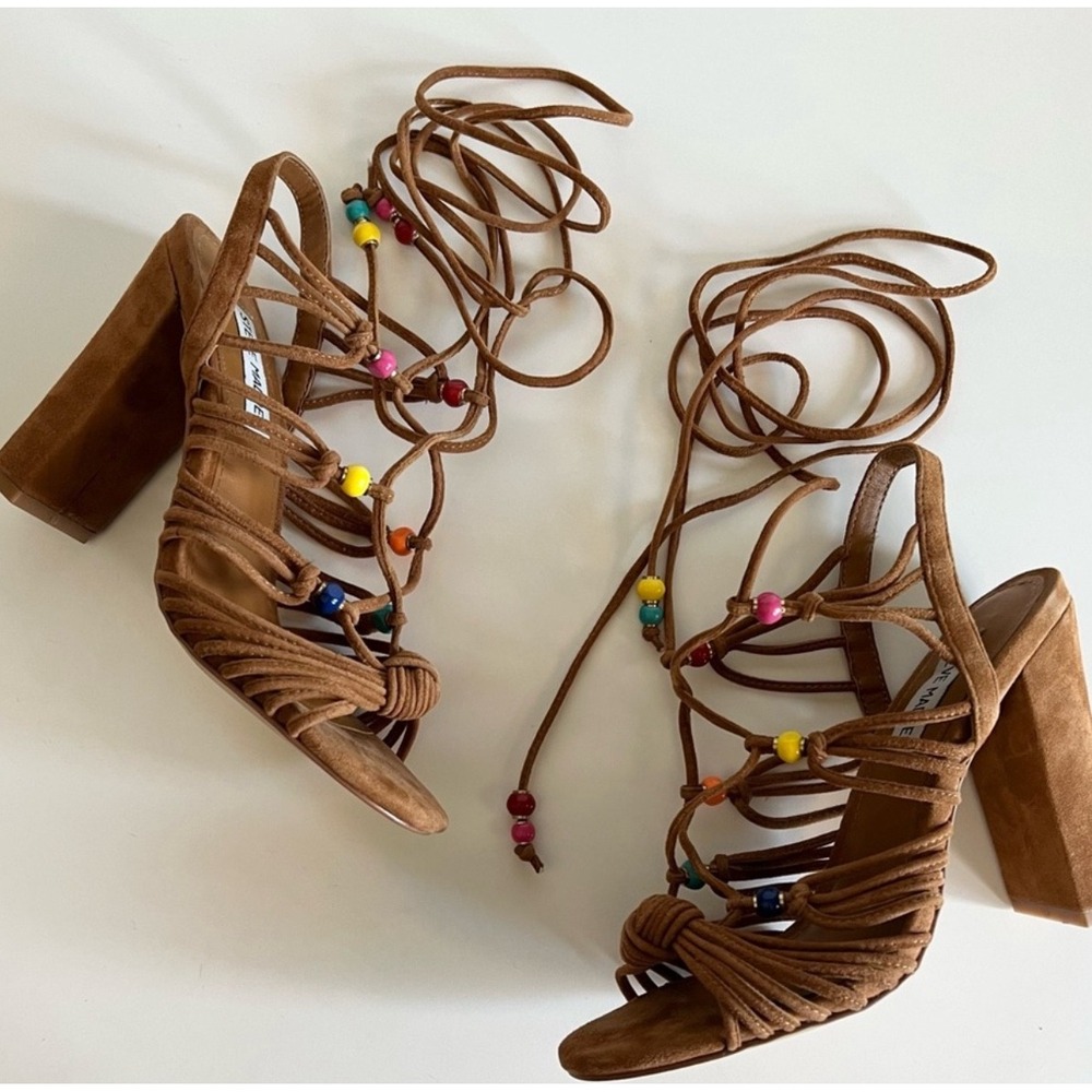 Festival Steve Madden Suede Tie Strap‎ Block Heel Sandals Coachella 6.5